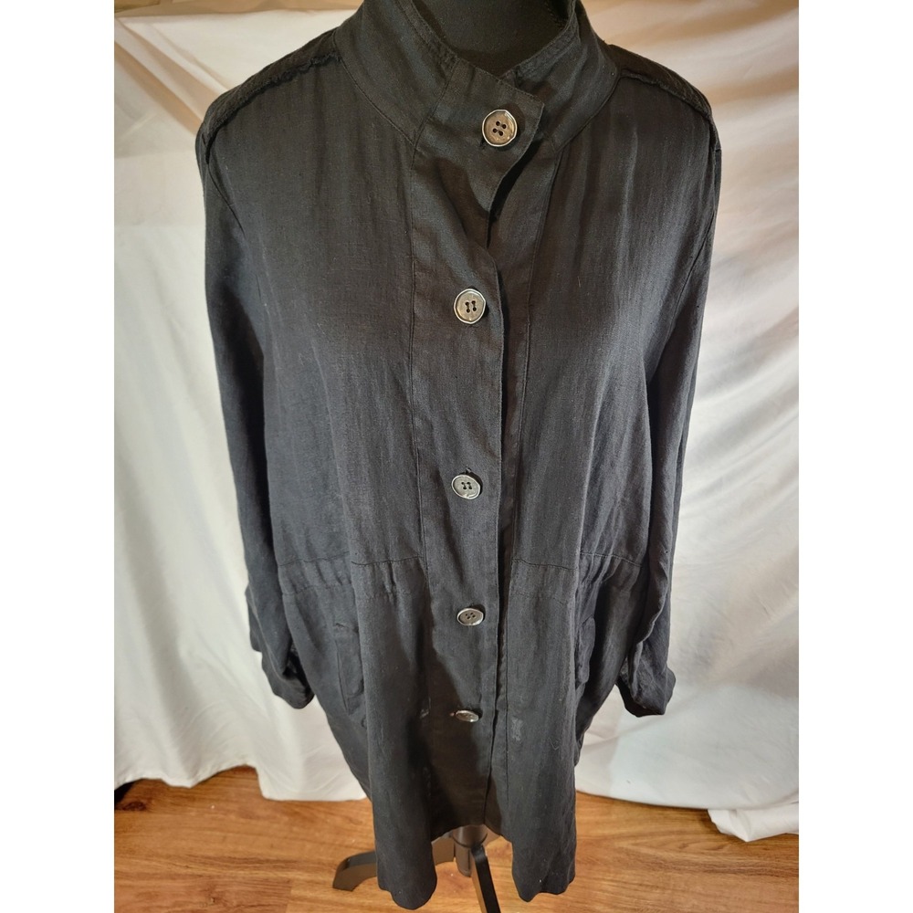 Focus‎ Casual Life Xl Black Linen Button Up Dress Lagenlook Pockets